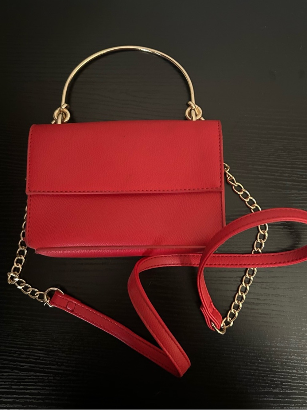 Red Mini Crossbody Bag with Gold Top Handle